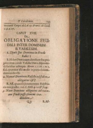 Caput XVIII. De Obligatione Feudali Inter Dominum & Vasallum.