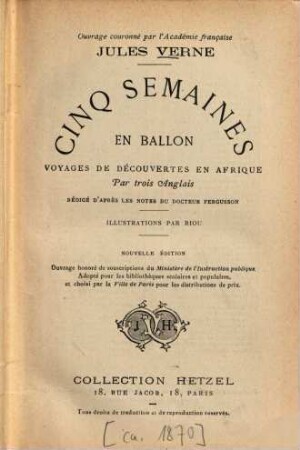 Cinq semaines en ballon : voyage de découvertes en Afrique par 3 Anglais