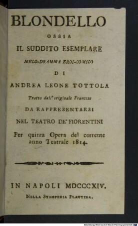 Blondello ossia il suddito esemplare