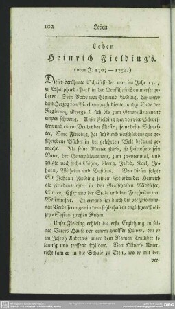 Leben Heinrich Fielding's. (vom J. 1707-1754.)