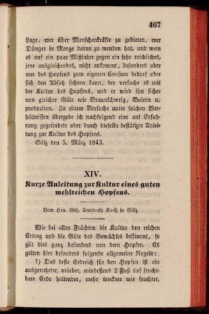 XIV. Kurze Anleitung zur Kultur eines guten mehlreichen Hopfens