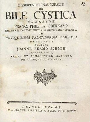 Dissertatio Inauguralis De Bile Cystica