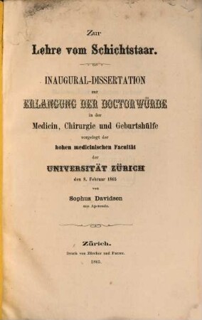 Zur Lehre vom Schichtstaar : Inaug. Diss.