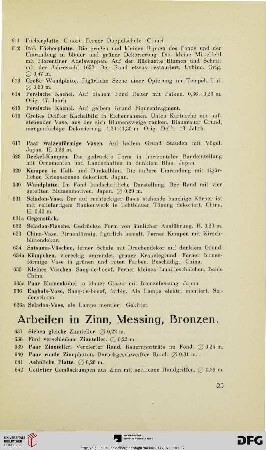 Arbeiten in Zinn, Messing, Bronzen (Nr. 637-747)