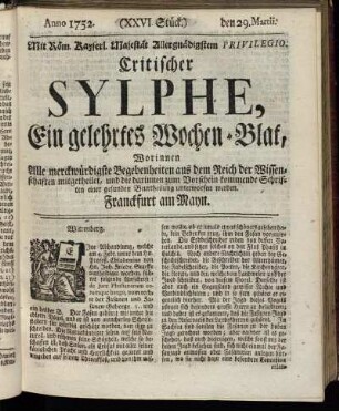 (XXVI. Stück.) den 29. Martii. Anno 1752.