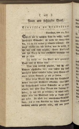 Neun und sechzigster Brief. Clarissa an Arabella. - Sieben und siebzigster Brief. Clarissa an Herrn Wyerley Esq.