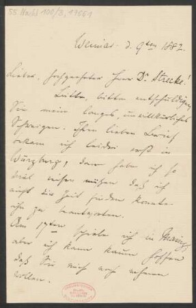 Brief an Ludwig Strecker  und B. Schott's Söhne : 09.11.1882
