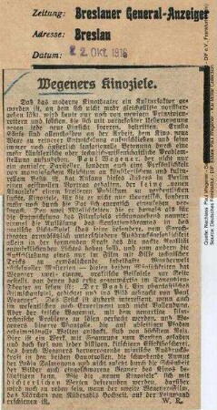 Kritik aus Breslauer Generalanzeiger (22.10.1916).