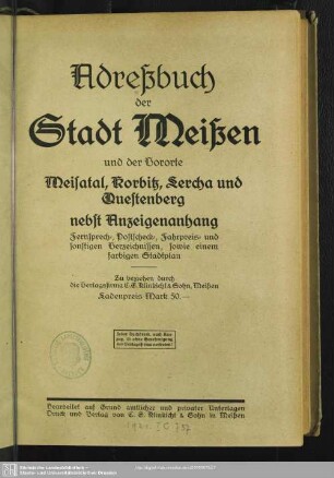1921: Adressbuch der Stadt Meißen und der Vororte Maisatal und Lercha