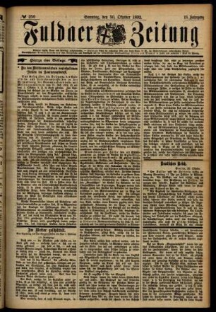 Erste Ausgabe vom Sonntag, den 30. Oktober 1892.