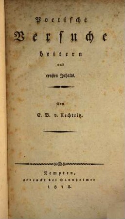 Poetische Versuche heitern und ernsten Inhalts