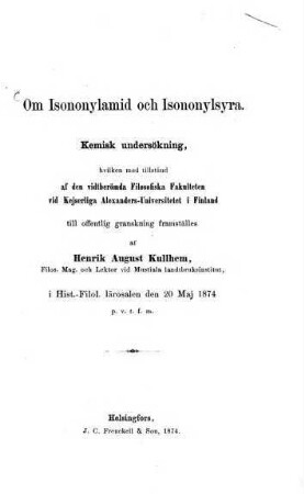 Om Isononylamid och Isononylsyra : Kernisk undersökning