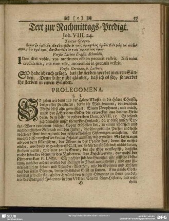 Text zur Nachmittags-Predigt. Joh. VIII, 24