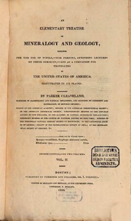 An elementary treatise on mineralogy and geology : designed for the use of pupils, for persons, attending lectures on theses subjects, and as a companion for travellers in the United States of America. 2