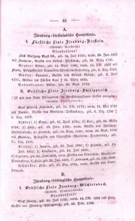 I. Fürstliche Linie Isenburg-Birstein.