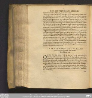 De Dolore Renali Et Paralisi brachiorum, tibiarum, & crurium. Consilium 74.