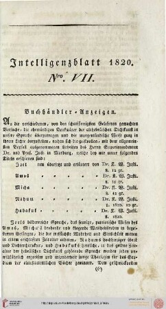 Intelligenzblatt Nro. VII