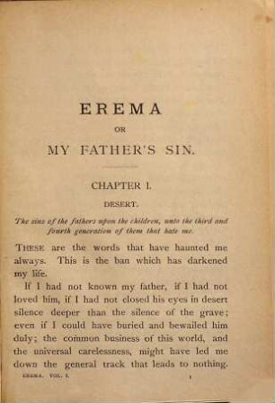 Erema or my father's sin : in three volumes, 1