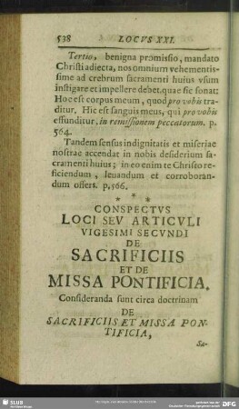 Conspectus Loci Seu Articuli Vigesimi Secundi De Sacrificiis Et De Missa Ponificia