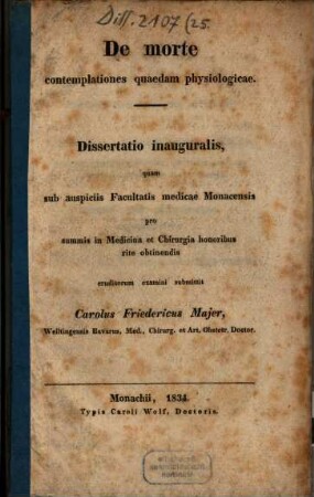 De morte contemplationes quaedam physiologicae : dissertatio inauguralis