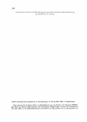 Third International Symposium on Lexicography, 14. bis 16. Mai 1986 in Kopenhagen