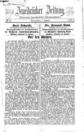 Zweibrücker Zeitung. 1874, 1874, 1 - 6