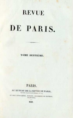 Tome huitième: La Revue de Paris