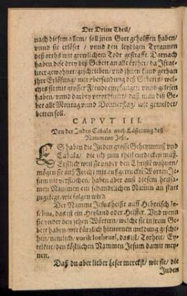 Caput III. Von der Juden Cabala/ auch Lästerung deß Nammens Jesu.