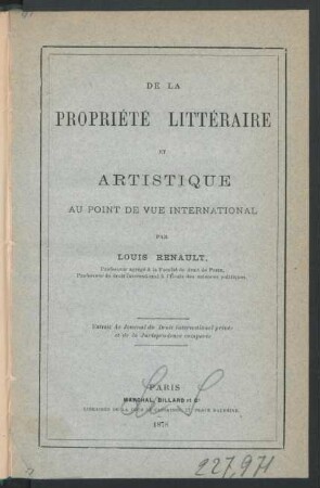 De la propriété littéraire et artistique au point de vue international