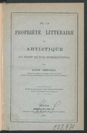 De la propriété littéraire et artistique au point de vue international
