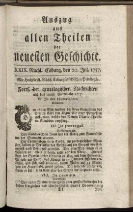 XXIX. Nachl. Coburg, den 20. Jul. 1757.