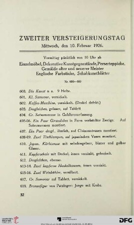 Einzelmöbel, Dekorative Kunstgegenstände, Perserteppiche, Gemälde alter und neuerer Meister, Englische Farbstiche, Schabkunstblätter (Nr. 600-880)