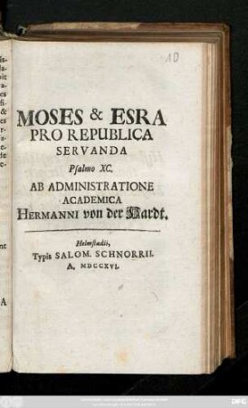 Moses & Esra Pro Republica Servanda Psalmo XC.