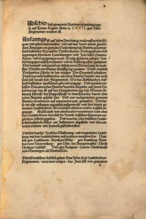 Abschid des gehallten Bundtstags zu Ulm auf Trium Regu[m] Anno [et]c. XXVII.