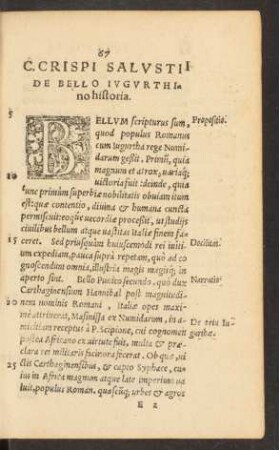 C. Crispi Salustii De Bello Iugurthino historia.