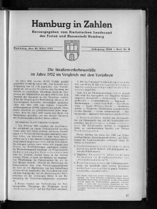 Die Straßenverkehrsunfälle im Jahre 1952 im Vergleich mit den Vorjahren