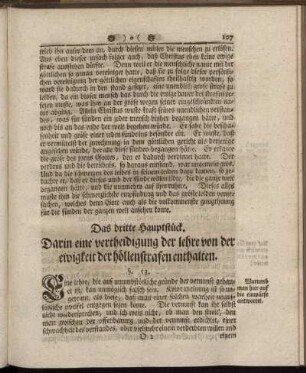 Das dritte Hauptstück. Darin eine vertheidigung der lehre von der ewigkeit der höllenstrafen enthalten.