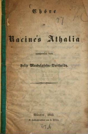 Chöre zu Racine's Athalia