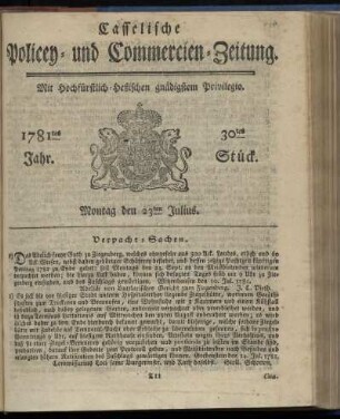 1781tes Jahr. 30tes Stück. Montag den 23ten Julius