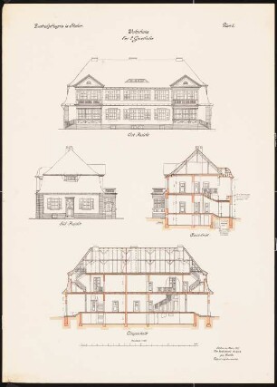 Zentralgefängnis, Mühlenweg, Stuhm Wohnhaus für zwei Geistliche: Ansichten, Schnitte 1:100