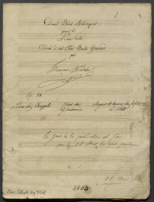 Etudes, pf, op. 81 - BSB Mus.Schott.Ha 4178-2 : [title page:] Douze Etúdes Mélodiques // pour la // Piano-Forté // dédiées // à son Elève Charles Gounod // par // François Hünten // op. 81.