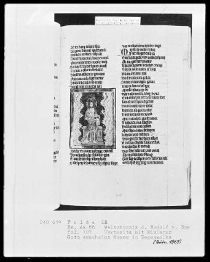 Rudolf von Ems, Weltchronik — Gott erscheint Moses in einer Regenwolke, Folio 107recto
