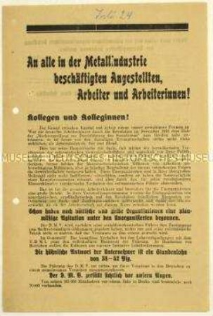 Aufruf zum Eintritt in die Industriegruppe Metall