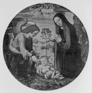Anbetung des Kindes durch Maria und einen Engel