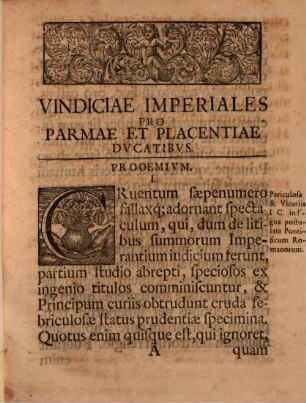 Justi Vollrath De Bode Vindiciae Imperiales Pro Parmae Et Placentiae Ducatibvs