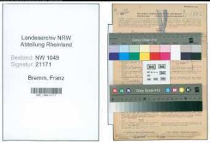Entnazifizierung Franz Bremm , geb. 07.07.1887 (Lehrer)