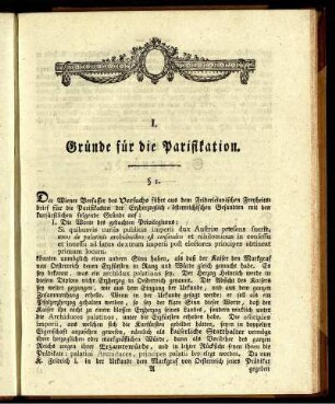 I. Gründe für die Parifikation.