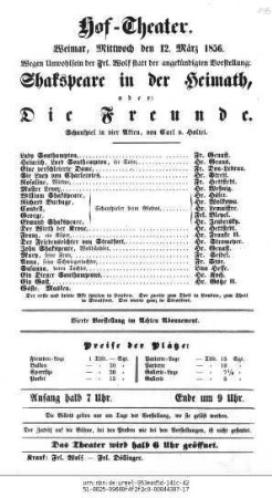 Shakspeare in der Heimath, oder: Die Freunde