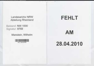Entnazifizierung Wilhelm Manstein, geb. 15.03.1890 (Berufsberater)
