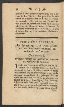 Troisiéme Section. Des Etats qui ont pour principes les sentimens moraux ou refléchis de l'homme